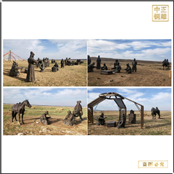 草原景觀(guān)人物銅雕塑鑄造 
